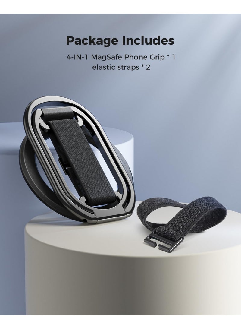 SYOSI [2024 Newest] 4-in-1 Phone Ring Holder Strap for MagSafe Phone Grip, Finger Loop Kickstand Compatible with iPhone 15/14/13/12/Pro/Max/Plus (Black) - Image 2